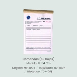 Talonario Tipo Comanda TD-4008, TD-4007, TD- 4008