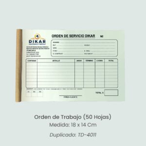 Talonario Tipo Orden de Trabajo TD-4011