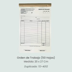 Talonario Tipo Orden de trabajo TD-4012