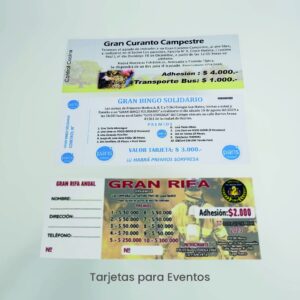 Tarjetas para Eventos – Bingos – Rifas – Entradas PI-200
