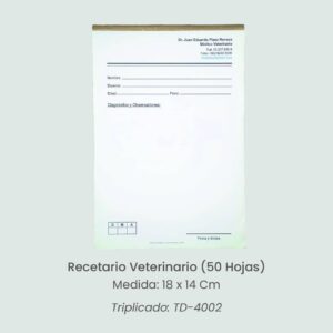 Talonario Tipo Recetario Médico Veterinario TD-4002